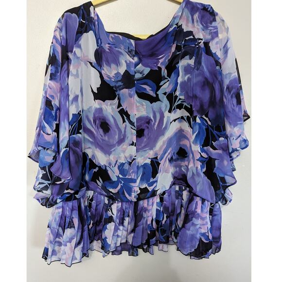 Women's Plus Size Purple 3X Floral Chiffon Top and 2X stretch Pants Outfit - Picture 6 of 9